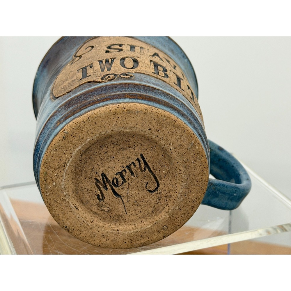 Shave Two Bits Mug Glazed Stoneware Barber Hairdresser Art Pottery Great Storage - Picture 5 of 5